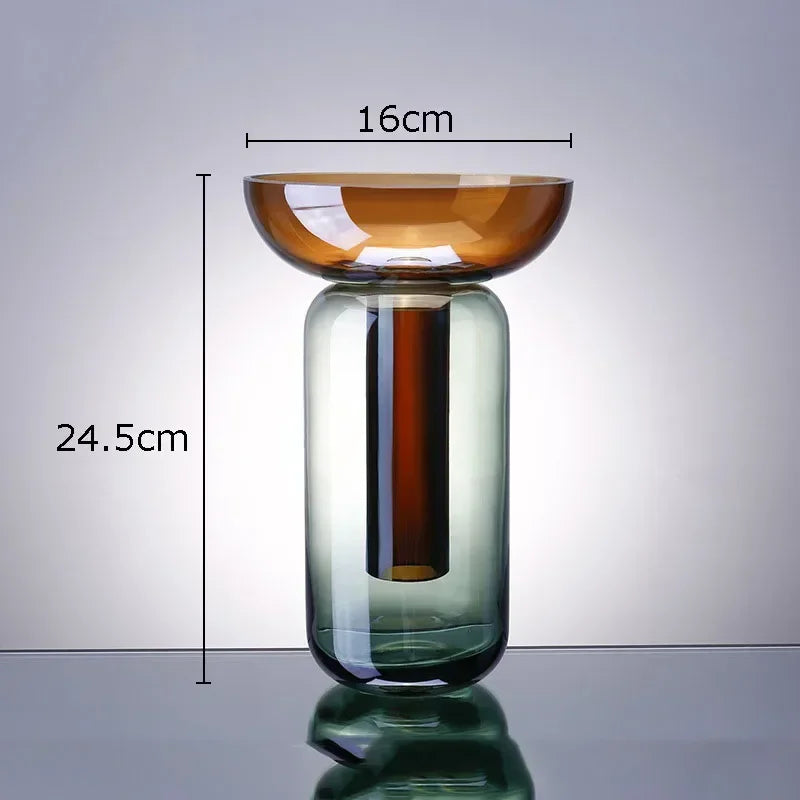 Hydroponic Glass Vessels with plant roots visible in water