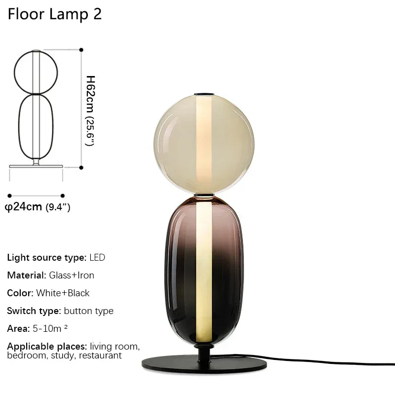 Floor lamp with dimensions and specifications on a white background
