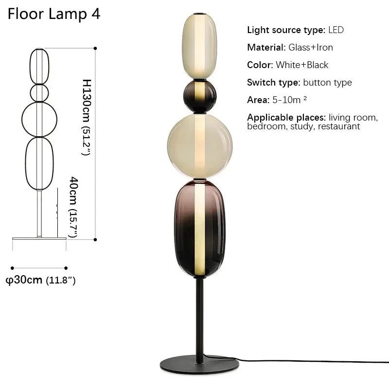 Floor lamp with dimensions and specifications on a white background