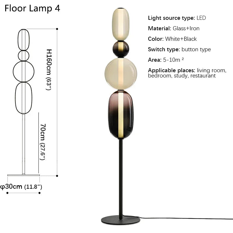 Floor lamp with dimensions and specifications on a white background