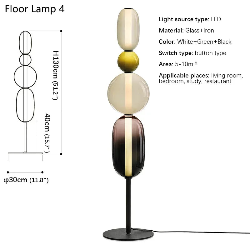 Floor lamp with dimensions and specifications on a white background