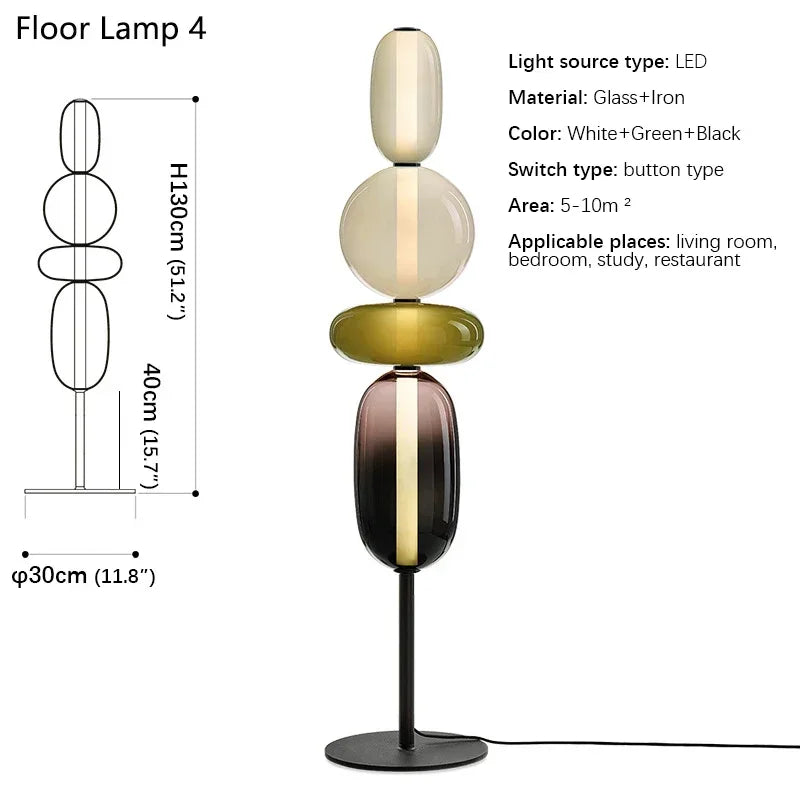 Floor lamp with dimensions and specifications on a white background