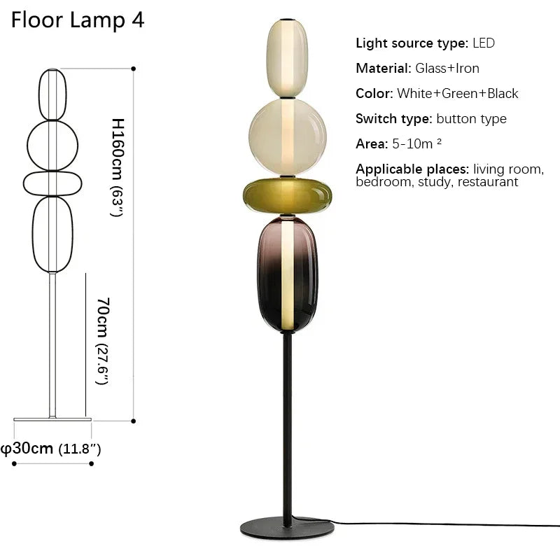 Floor lamp with dimensions and specifications on a white background