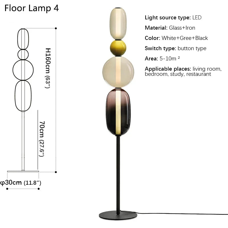Floor lamp with dimensions and specifications on a white background