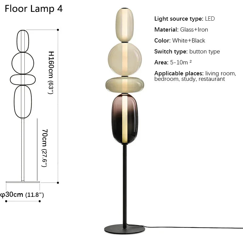 Floor lamp with dimensions and specifications on a white background