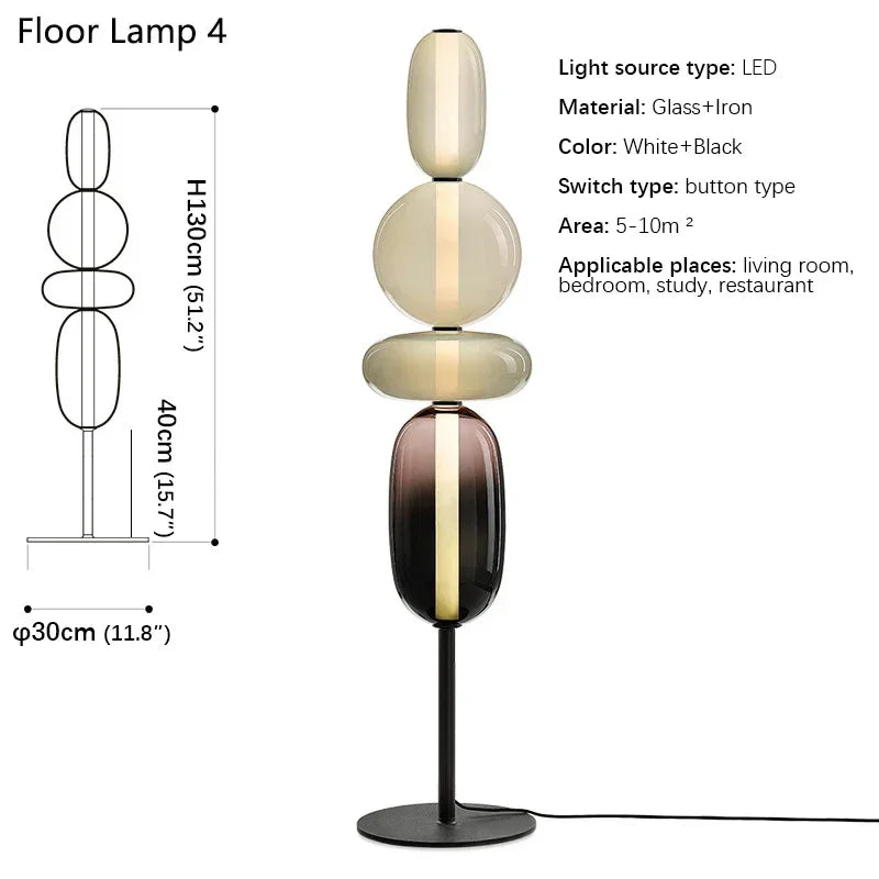 Floor lamp with dimensions and specifications on a white background