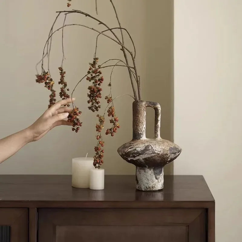 Japanese wabi sabi urn can be used for Ikebana. Textured pottery abstract shape tall