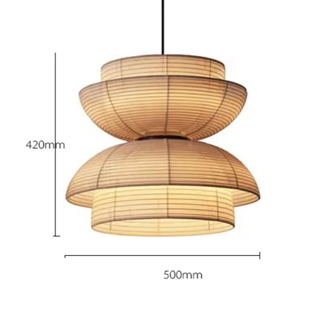 Pendant light with dimensions indicated on a white background