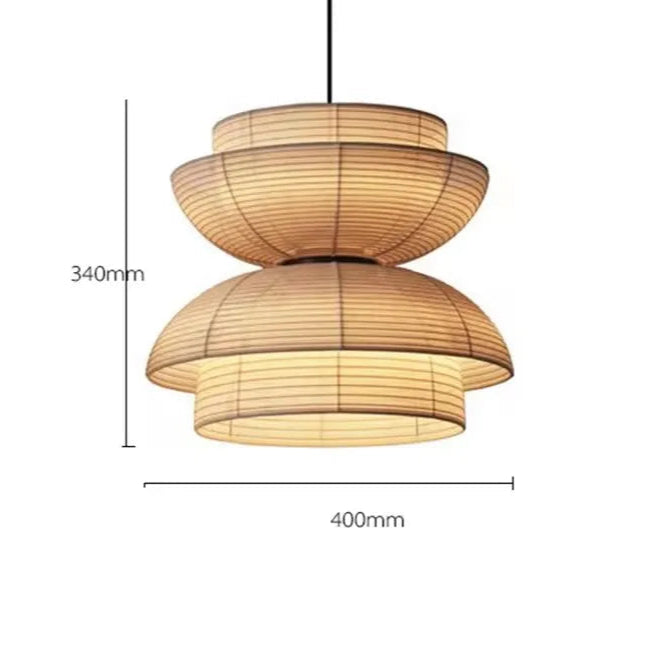 Pendant light with dimensions on a white background