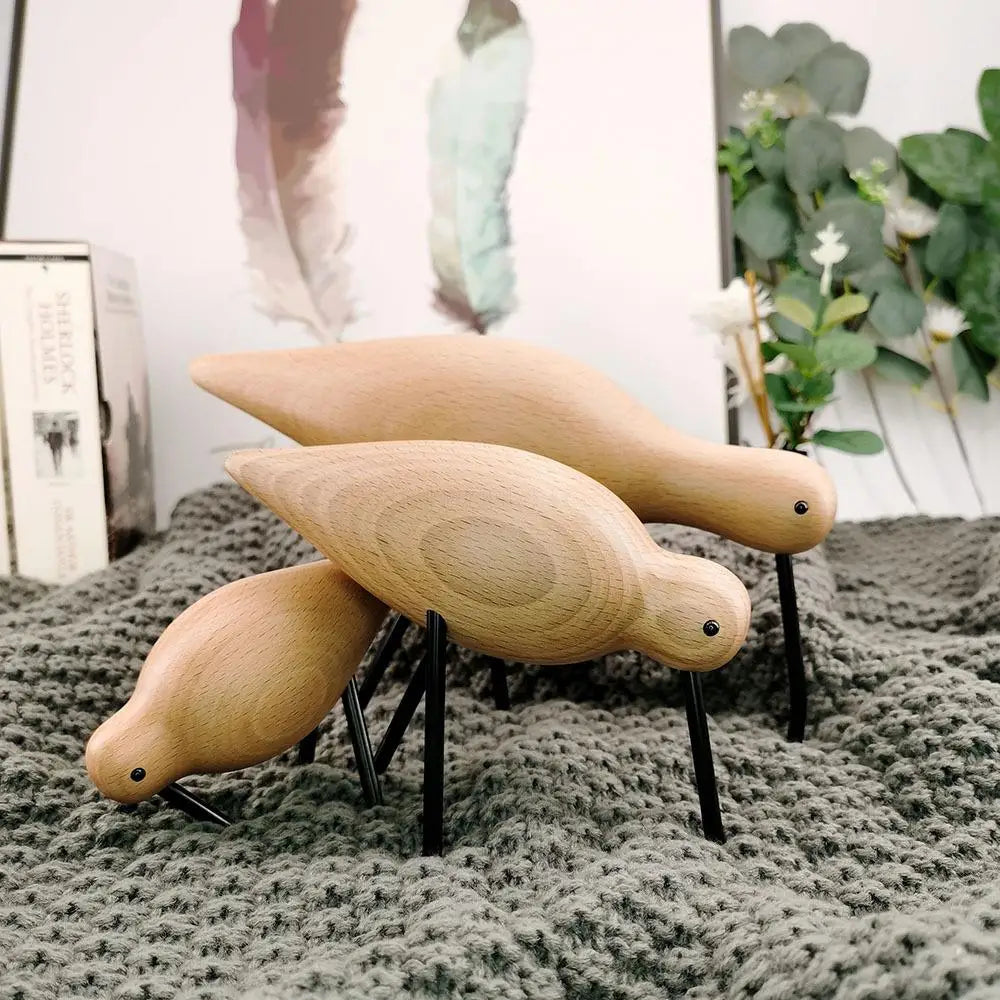 Beech Wooden Bird Family