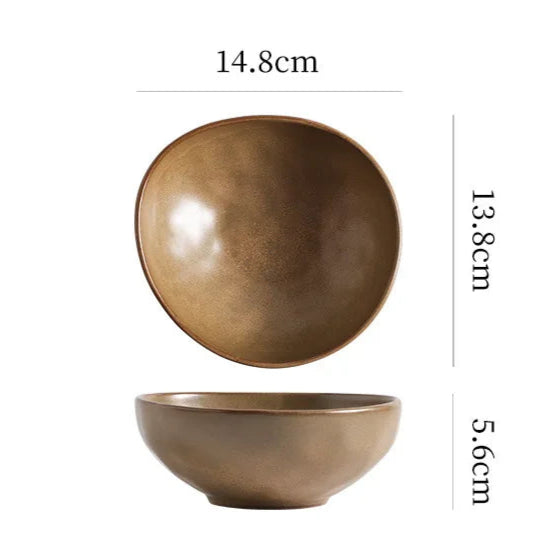 Two ceramic bowls with measurements on a white background