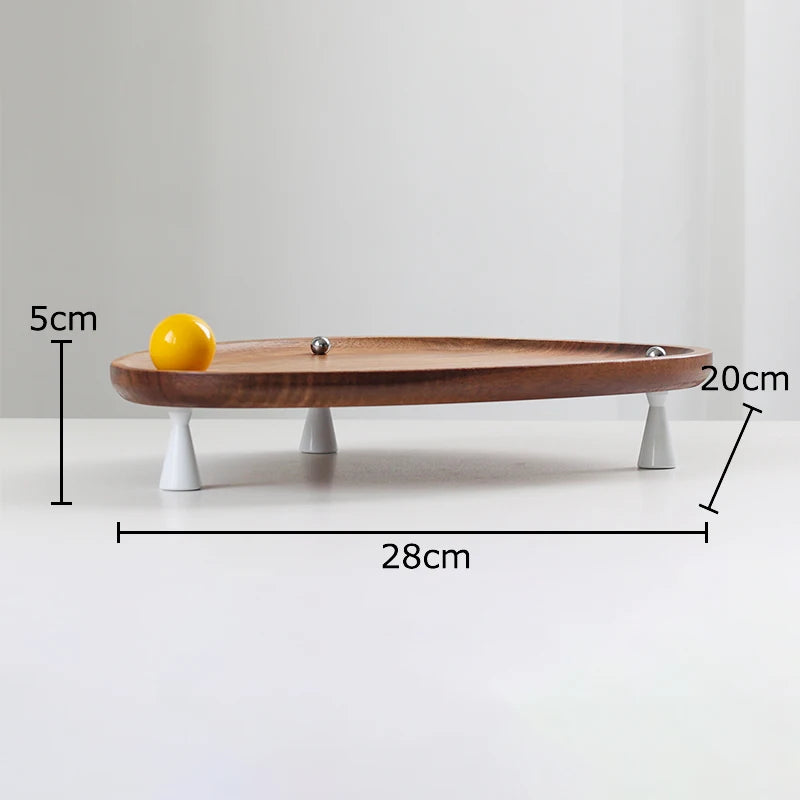 Wooden tray with dimensions labeled on a plain background