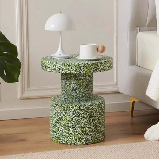 alt="Marble green terrazzo round accent table decorative side table"